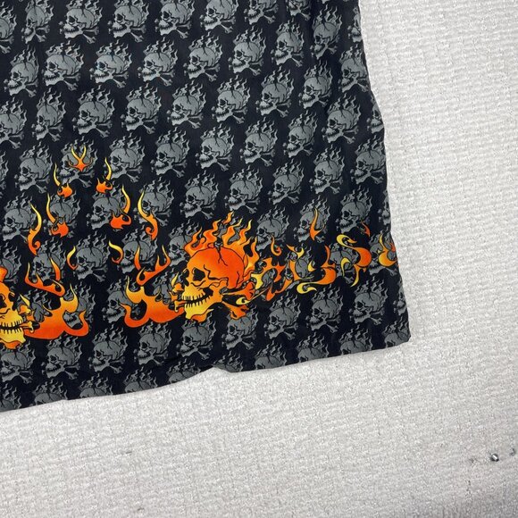 Vtg Request Shirt Mens 2XL Black Button Up Goth Skulls Flames Skate Y2K AOP - Picture 14 of 16